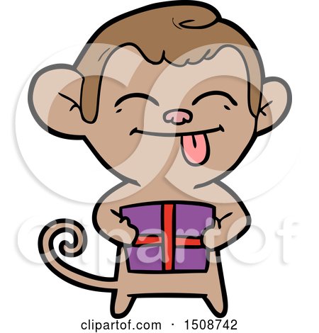 Funny Cartoon Monkey with Christmas Present by lineartestpilot