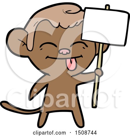 Funny Cartoon Monkey with Placard by lineartestpilot