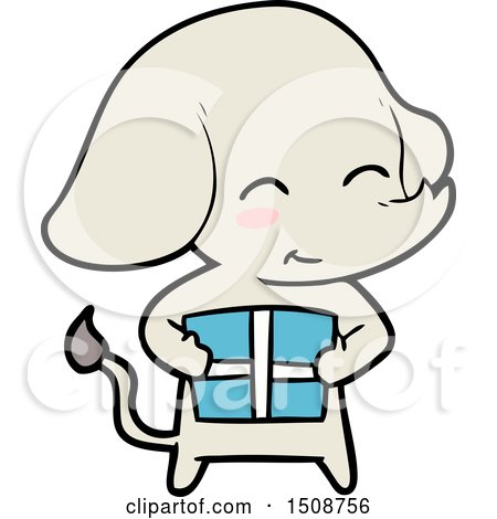 Cute Cartoon Elephant with Gift by lineartestpilot