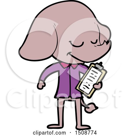 Cartoon Smiling Elephant with Clipboard by lineartestpilot