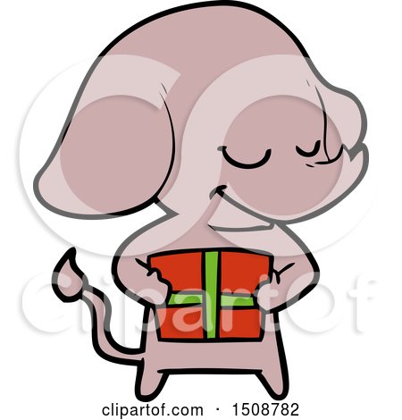 Cartoon Smiling Elephant with Present by lineartestpilot