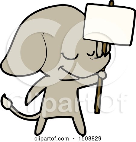 Cartoon Smiling Elephant with Placard by lineartestpilot
