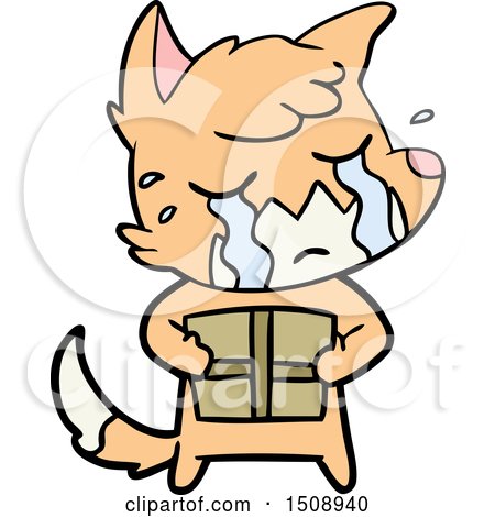 Crying Fox Cartoon with Parcel by lineartestpilot