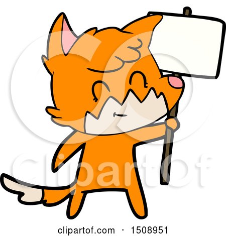 Cartoon Friendly Fox with Sign by lineartestpilot