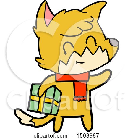 Cartoon Happy Fox with Gift by lineartestpilot