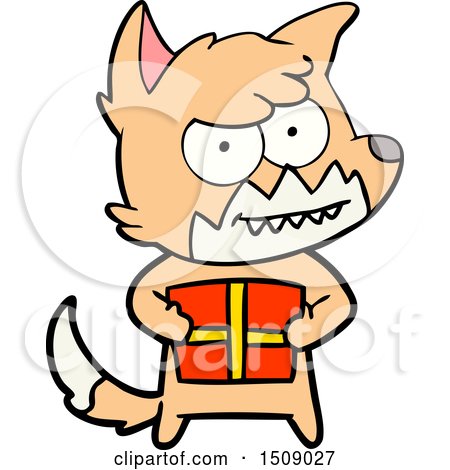 Cartoon Grinning Fox with Present by lineartestpilot