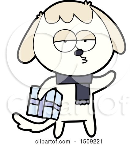 Cartoon Bored Dog with Christmas Present by lineartestpilot