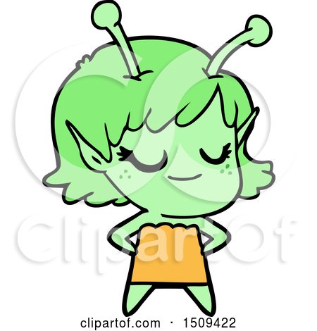 Smiling Alien Girl Cartoon by lineartestpilot
