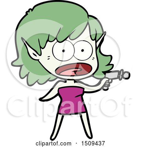 Cartoon Shocked Alien Girl with Ray Gun by lineartestpilot