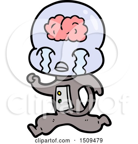 Cartoon Big Brain Alien Crying Running by lineartestpilot