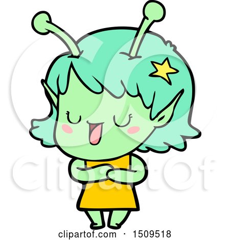 Happy Alien Girl Cartoon by lineartestpilot