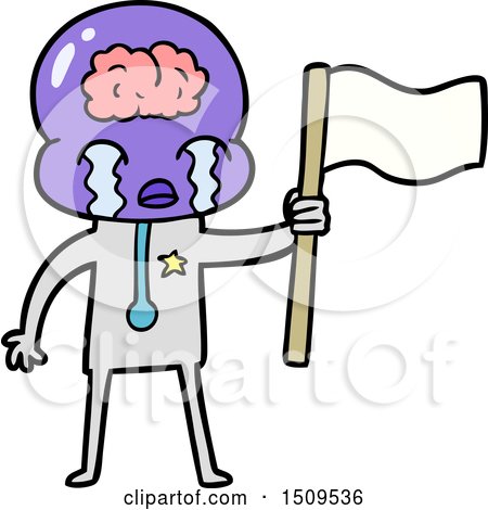 Cartoon Crying Big Brain Alien Waving a Flag by lineartestpilot