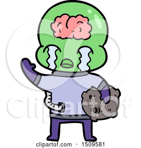 Cartoon Big Brain Alien Crying and Waving Goodbye by lineartestpilot