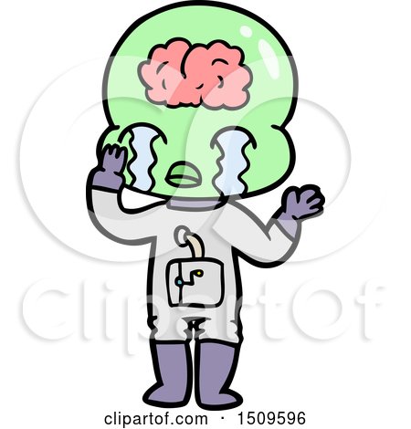 Cartoon Big Brain Alien Crying by lineartestpilot