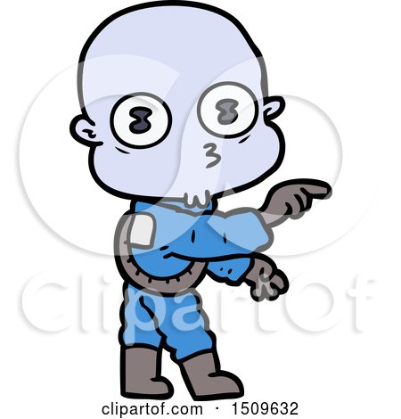 Cartoon Weird Bald Spaceman Pointing by lineartestpilot