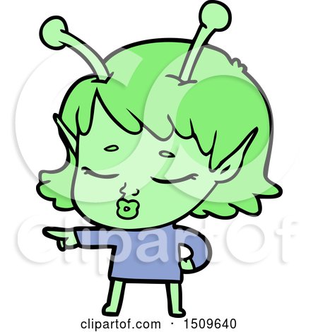 Cute Alien Girl Cartoon Pointing by lineartestpilot