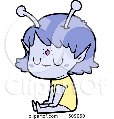 Cartoon Alien Girl Sitting by lineartestpilot