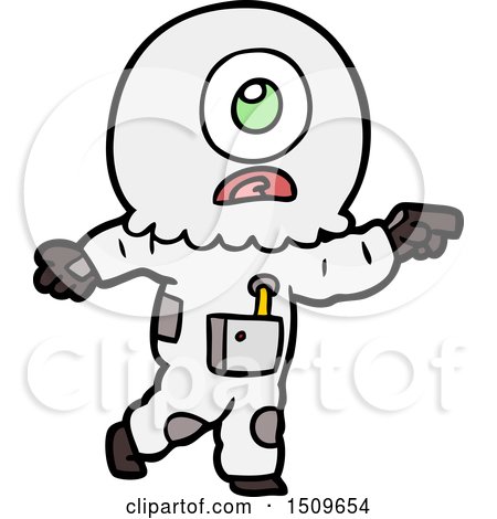 Cartoon Cyclops Alien Spaceman Pointing by lineartestpilot