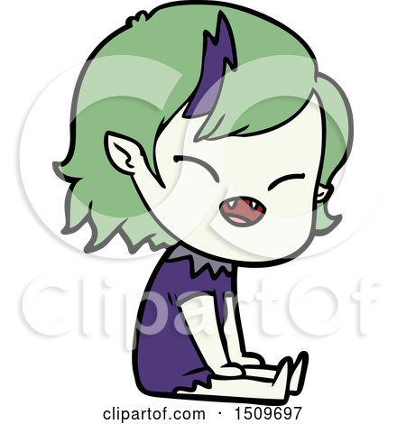Cartoon Laughing Vampire Girl Sitting by lineartestpilot