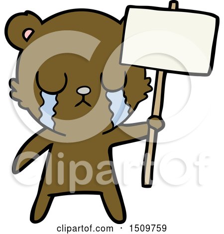 Crying Cartoon Bear with Sign by lineartestpilot