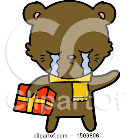 Crying Cartoon Bear with Present by lineartestpilot