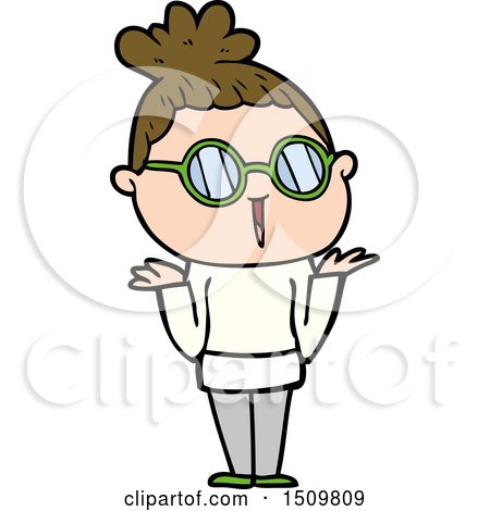 Cartoon Shrugging Woman Wearing Spectacles by lineartestpilot