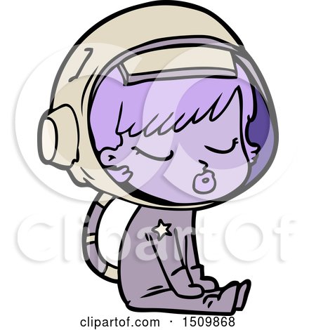 Cartoon Pretty Astronaut Girl Sitting Waiting by lineartestpilot