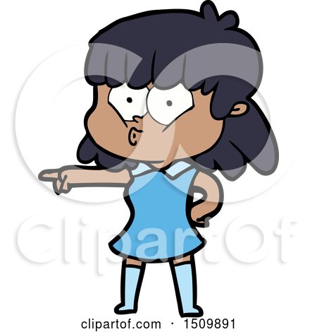 Cartoon Whistling Girl Pointing by lineartestpilot