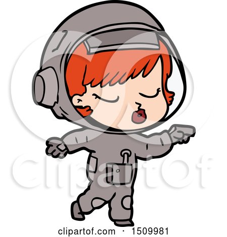 Cartoon Pretty Astronaut Girl Pointing by lineartestpilot
