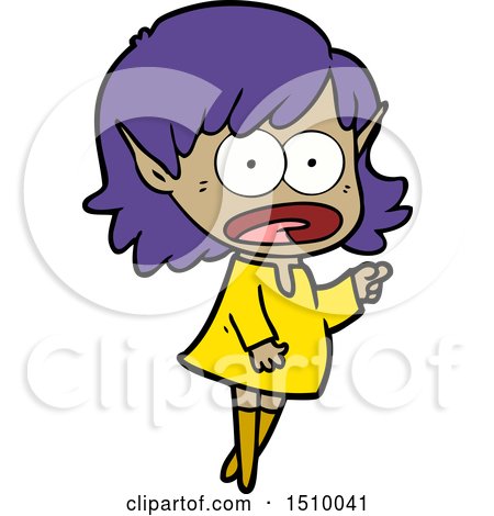 Cartoon Shocked Elf Girl Pointing by lineartestpilot