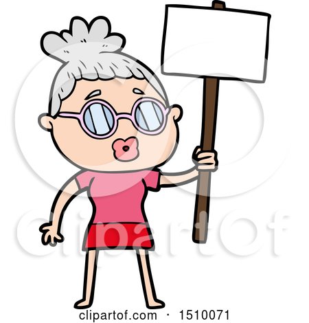 Cartoon Protester Woman Wearing Spectacles by lineartestpilot