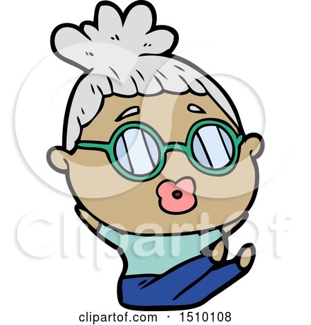 Cartoon Sitting Woman Wearing Spectacles by lineartestpilot
