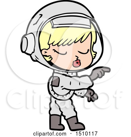 Cartoon Pretty Astronaut Girl Pointing by lineartestpilot