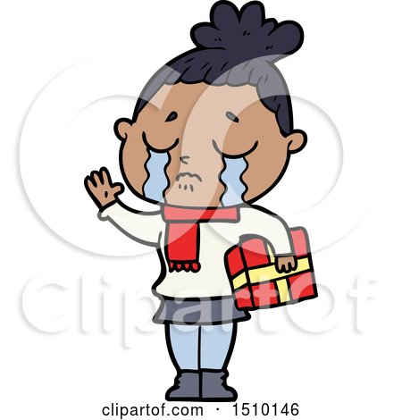 Cartoon Crying Woman with Christmas Gift by lineartestpilot