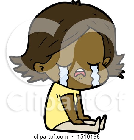 Cartoon Girl Crying Sat on Floor by lineartestpilot