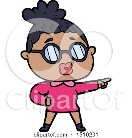Cartoon Pointing Woman Wearing Spectacles by lineartestpilot