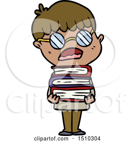 Cartoon Boy with Books Wearing Spectacles by lineartestpilot