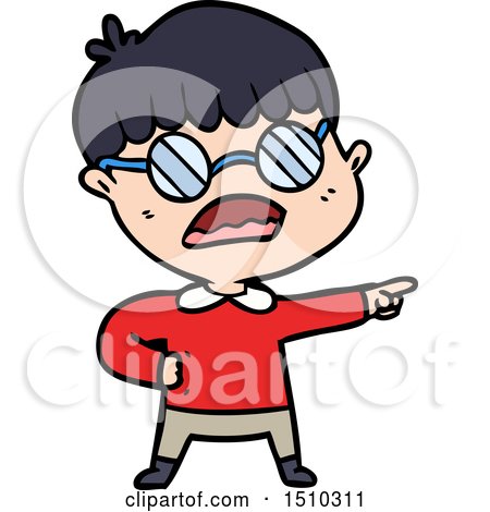 Cartoon Pointing Boy Wearing Spectacles by lineartestpilot