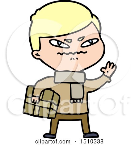Cartoon Angry Man Carrying Parcel by lineartestpilot