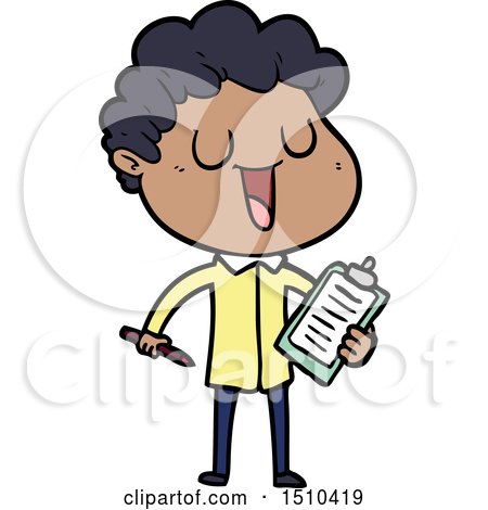 Laughing Cartoon Man with Clipboard and Pen by lineartestpilot