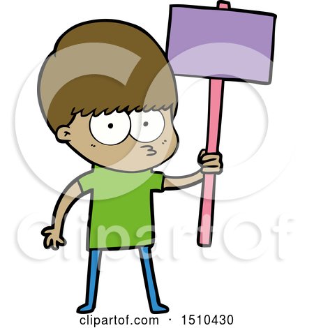 Nervous Cartoon Boy Holding Placard by lineartestpilot