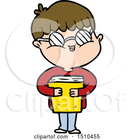 Cartoon Boy Wearing Spectacles Carrying Book by lineartestpilot