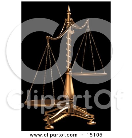 Brass Scales Of Justice Off Balance, Symbolizing Injustice, on a Black Background Clipart Illustration by Anastasiya Maksymenko