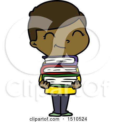 Cartoon Boy with Books Smiling by lineartestpilot