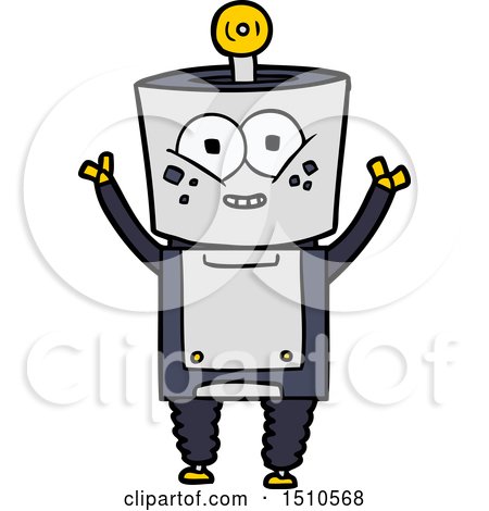 Happy Cartoon Robot Waving Hello by lineartestpilot