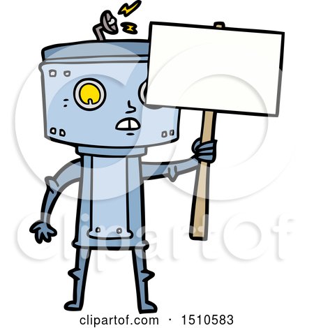 Cartoon Robot with Blank Sign by lineartestpilot