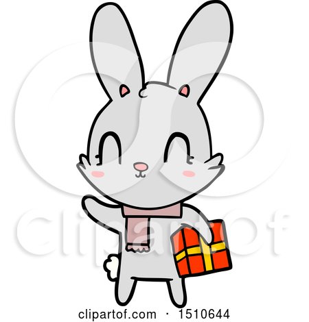 Cute Cartoon Rabbit with Christmas Present by lineartestpilot
