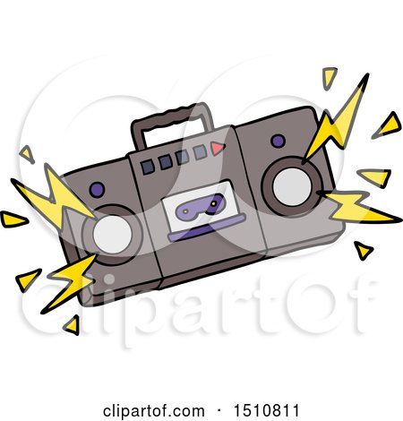 Retro Cartoon Tape Cassette Player Blasting out Old Rock Tunes by lineartestpilot
