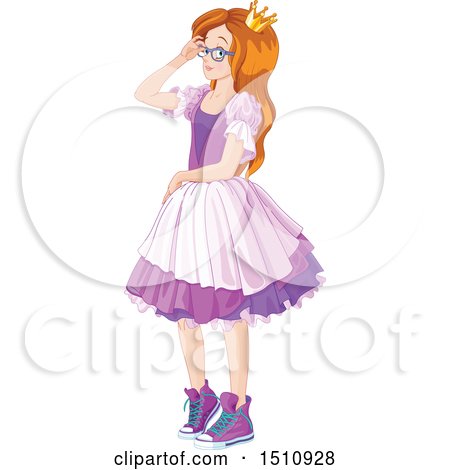 Clipart of a Modern Day Princess in a Purple Dress and Sneakers - Royalty Free Vector Illustration by Pushkin