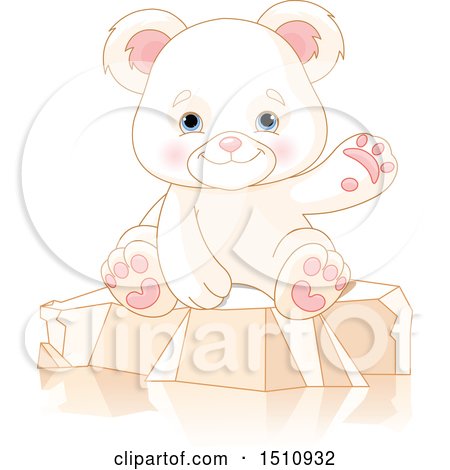 Clipart of a Cute Baby Polar Bear Cub Sitting and Waving - Royalty Free Vector Illustration by Pushkin
